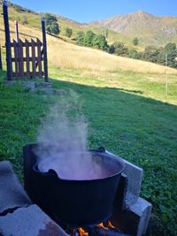 Scenic view of barbecue grill