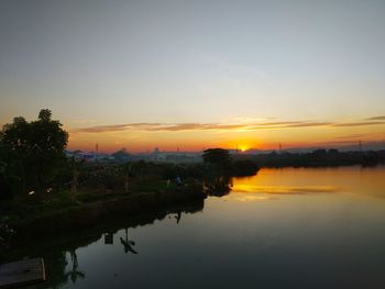 Scenic view of lake against sky during sunset