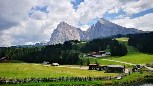 Scenic view of landscape and mountains against sky