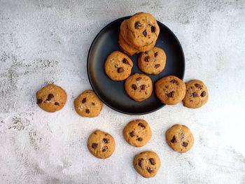 High angle view of cookies