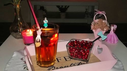 High angle view of beer in glass on table