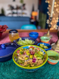 High angle view of food on table