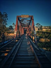 Railway bridge against clear sky