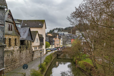 Historical houses on the lahn river bank in wetzlar, germany