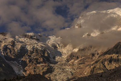 Aerial view of snowcapped mountains against sky