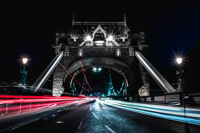 Light trails on road at night