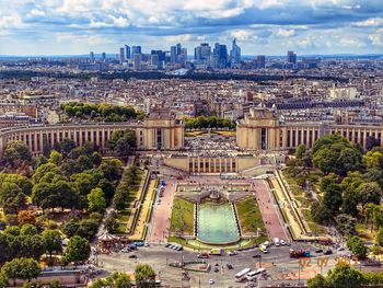 High angle view of buildings in city