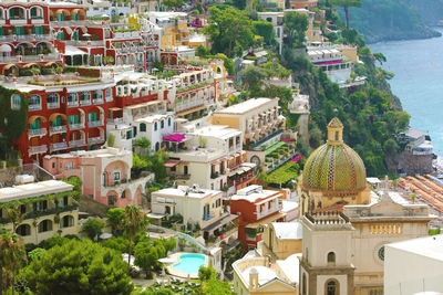 High angle view of buildings in city