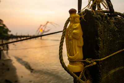 Close-up of rope tied on boat