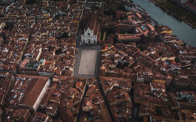 High angle view of buildings in city