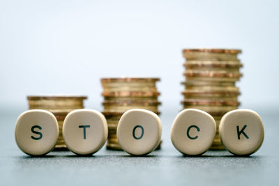 Close-up of text on table against white background