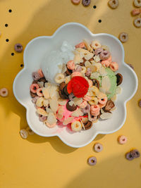 High angle view of food in plate on table