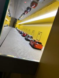 High angle view of illuminated car on table