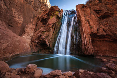 Low angle view of waterfall