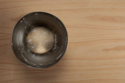 High angle view of bowl on table