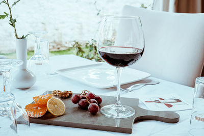 Wine glasses on table