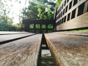 Surface level of metal railing against trees