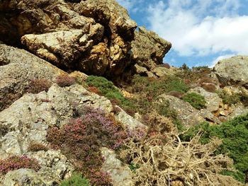 Rock formations on landscape against sky