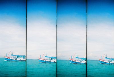 Boats in sea against sky