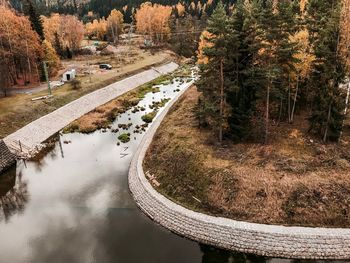 High angle view of lake by trees