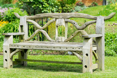 View of bench in park