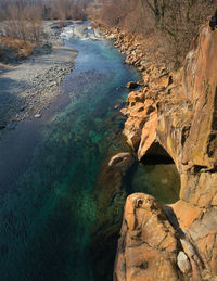 High angle view of waterfall in river