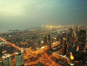 Aerial view of illuminated cityscape