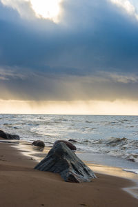 Scenic view of sea against cloudy sky