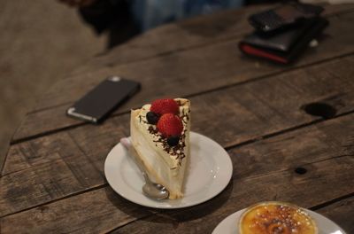 High angle view of ice cream in plate on table