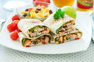 Close-up of breakfast served on table