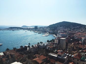 View of cityscape against clear sky