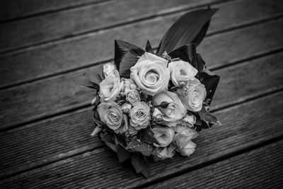 High angle view of bouquet on table