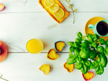 High angle view of food on table