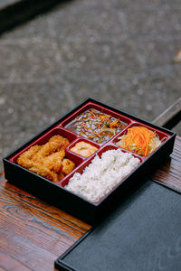 High angle view of food on table