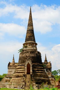 Low angle view of temple building against sky