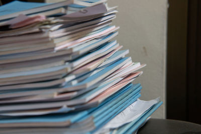 Close-up of books on table