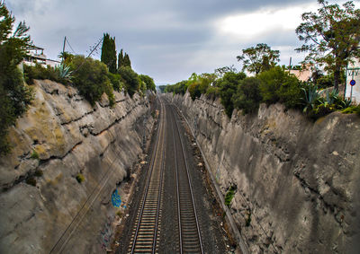 Panoramic shot of railroad tracks against sky