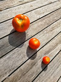 High angle view of tomatoes on table