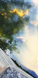 High angle view of lake seen through glass