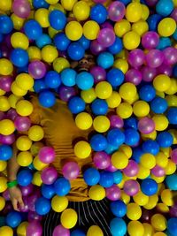 High angle view of colorful balloons balls