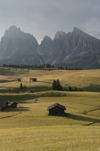 Scenic view of agricultural field and mountains against sky