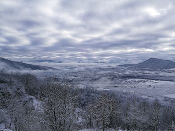 Scenic view of snowcapped mountains against sky