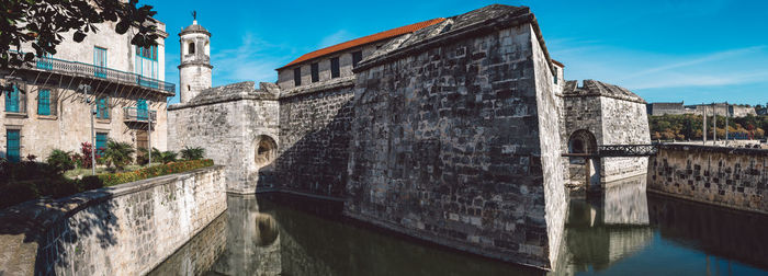 Bridge over canal amidst buildings against sky