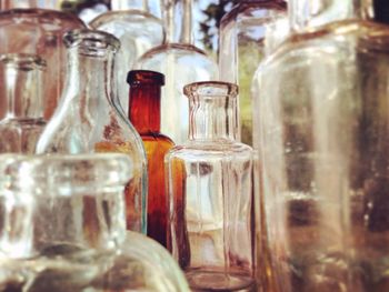 Close-up of glass bottles