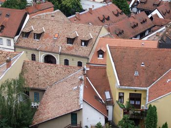 High angle view of buildings in town