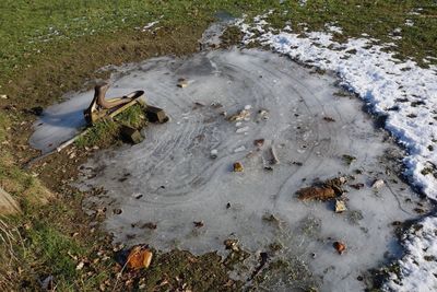 High angle view of puddle