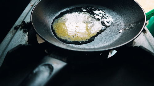 High angle view of food in kitchen