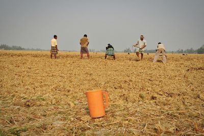 People on field against clear sky