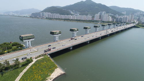 High angle view of bridge over river in city