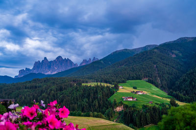 The odle mountain peaks in the dolomites in italy. the villnößtal with a view of the geisler.